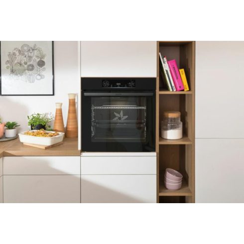 Gorenje BOS6737E06B fekete beépíthető sütő 12 funkcióval, 77 L,Teleszkópos sütősín, Gőztisztítás 