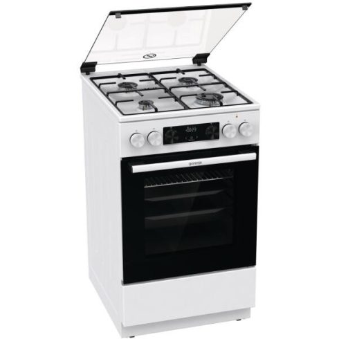 Gorenje GK5C41WJ kombinált tűzhely, 50 cm, 62 l, LED kijelző, üveg dísztető, Pizza funkció, AquaClean tisztítás, fehér (3 év garancia)